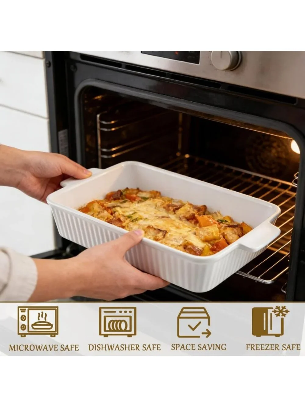 Large 9x13 Ceramic Casserole Dish with Handles - Oven Safe Baking Pan for